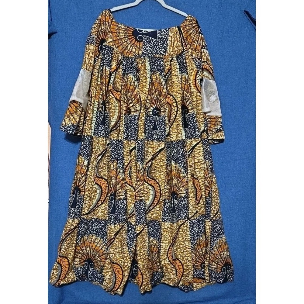African Print Dress Women XL XXL Handmade Ankara Dashiki Boho Loose Fit Pockets - Picture 7 of 7